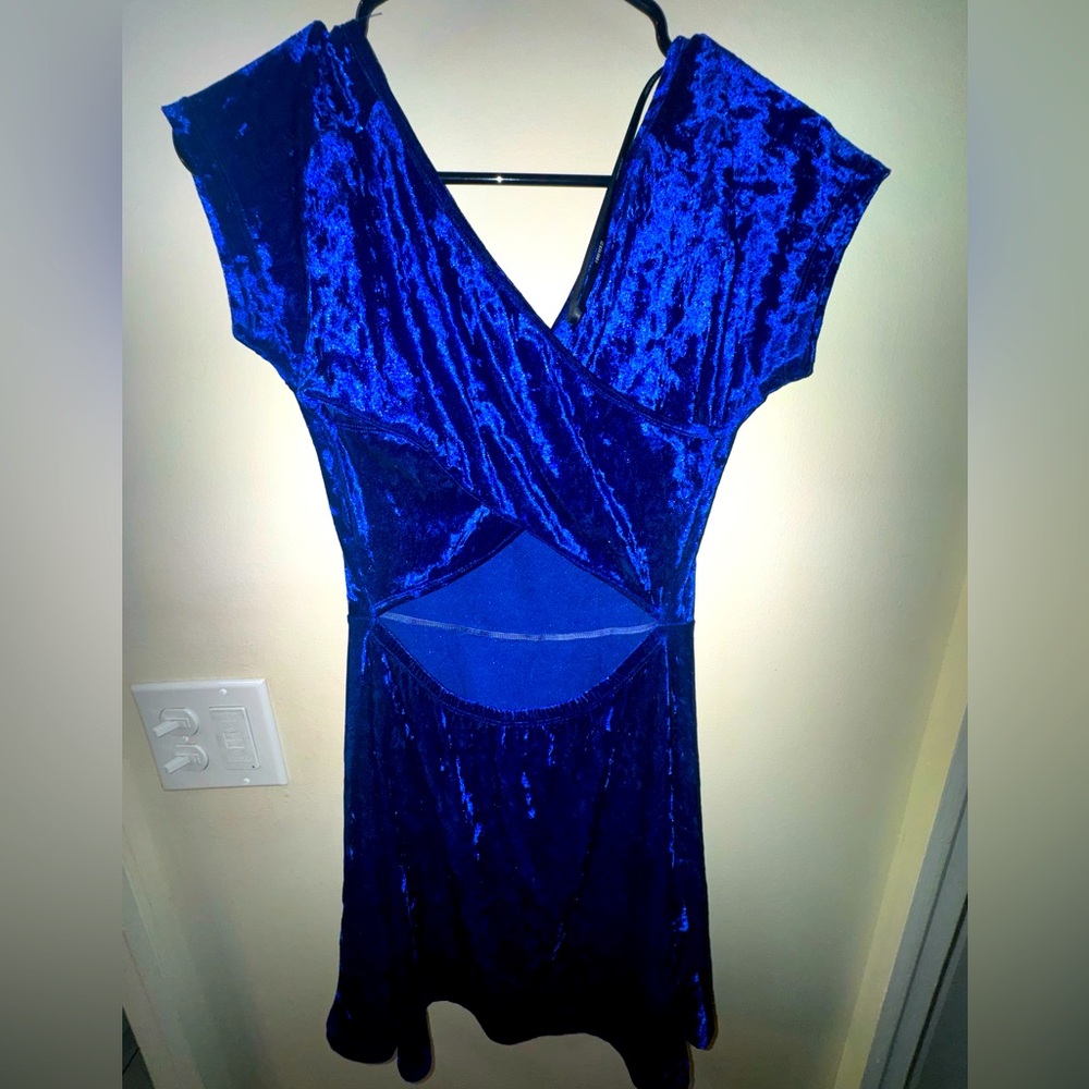 Royal Blue, velvet mini dress with cutout back (m)